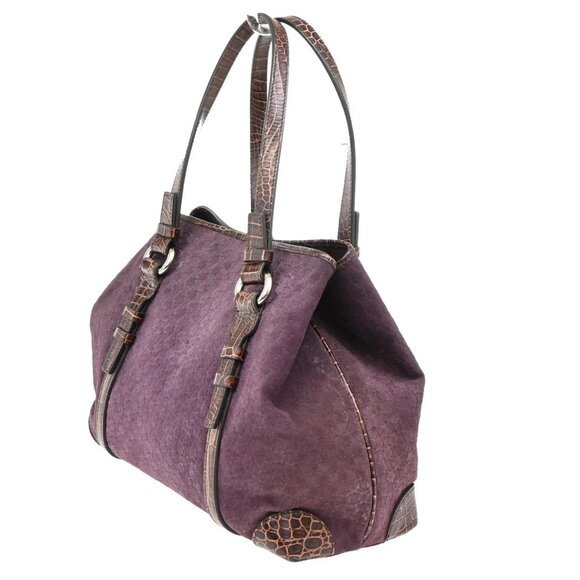 CELINE Logo Macadam Shoulder Tote Bag Suede Embossed Leather Purple SHW 34KB278 - Picture 4 of 15